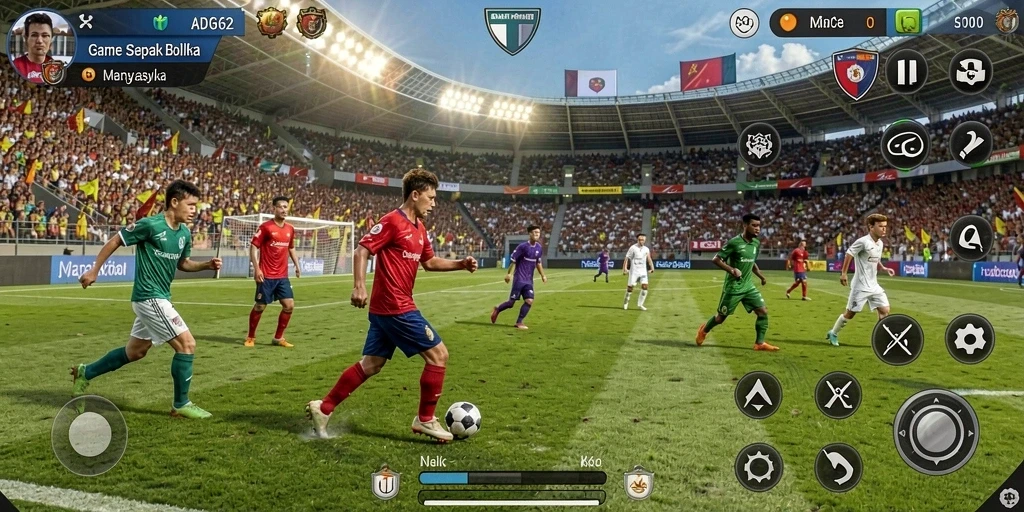 Screenshot gameplay ADG62 menampilkan aksi sepak bola yang mendebarkan.