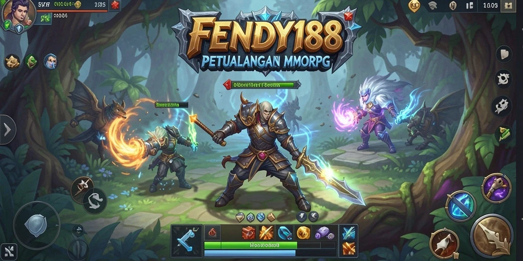 Screenshot gameplay FENDY188 menampilkan pertempuran seru dengan karakter dan monster.