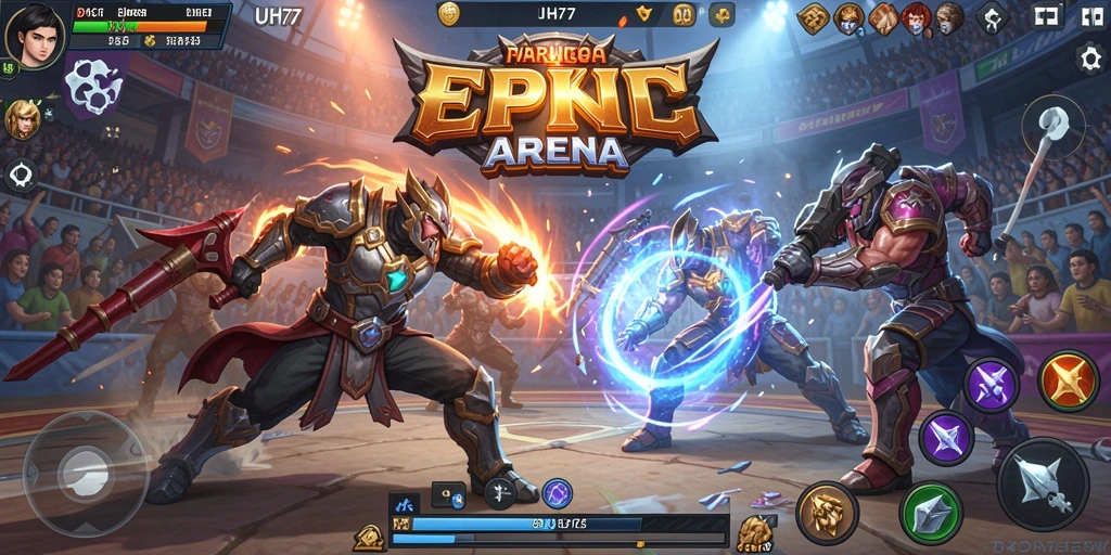 Screenshot UH77 menampilkan karakter bertarung dalam aksi seru.